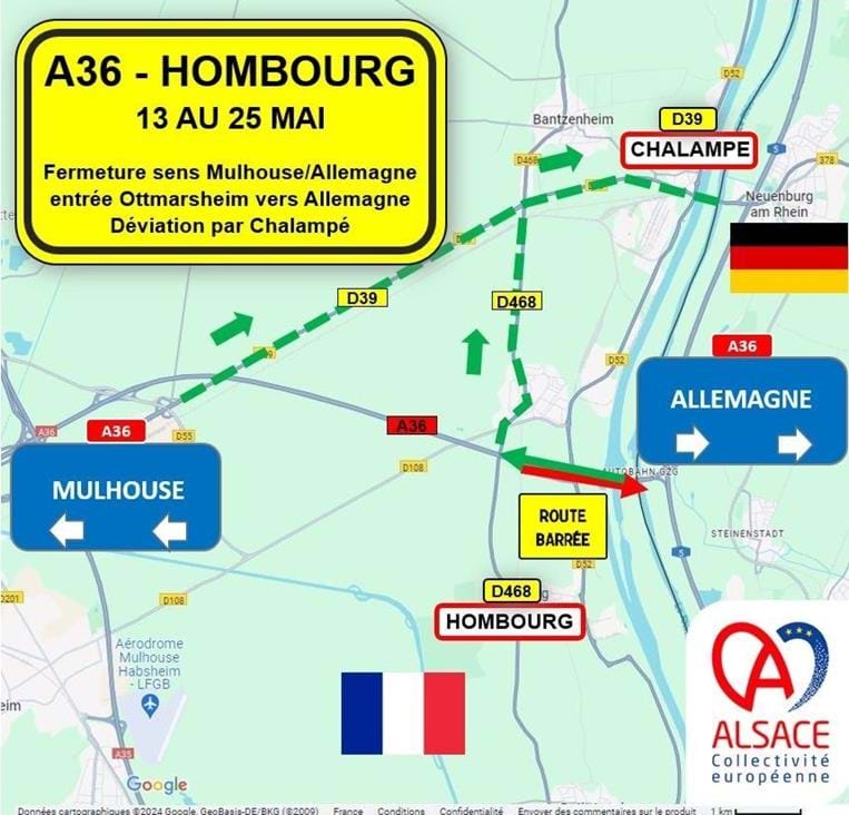 Travaux sens Mulhouse-Allemagne du 13 au 25 mai