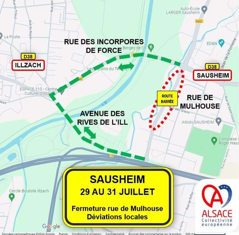 Travaux du 29 au 31 juillet rue de Mulhouse à Sausheim