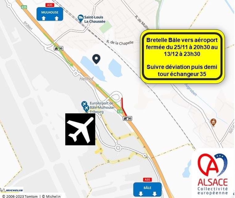 A35: fermeture de la bretelle Bâle vers l’aéroport