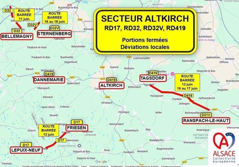Secteur d'Altkirch : travaux routiers à partir du mercredi 11 juin.